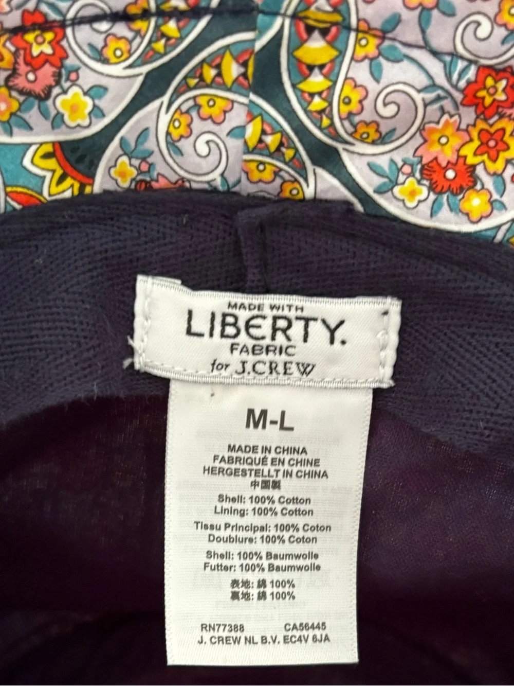 J. Crew Liberty Of London Multicolor Paisley Bucket Hat with Navy Chin Ties